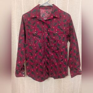 Women's Red Paisley Button-Up Shirt